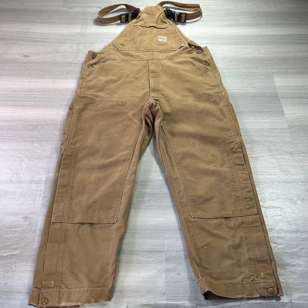 Carhartt FR Bib Overalls Mens 40x28 Brown Double‎ Knee Workwear CAT2 101627-211